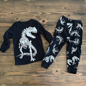 Baby Dinosaur Skeleton Pajama Set 18-24M Black White Cotton Sleepwear T-Rex